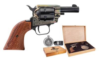 Heritage Barkeep .22 LR, 2" Barrel, Fixed Sights, Wood Grips, Includes Flask, Shot Glass, and Cedar Box - $219.99 