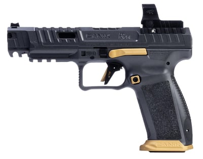 Canik SFX Rival 9mm, 5" Barrel, FO Front, Includes Red Dot, Rival Gray/Gold, 18rd - $654 (add to cart) 