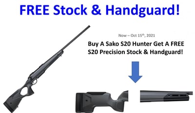 Two For One Deal! Tikka Sako S20 Hunter 24" Fluted Barrel 5+1 6.5 Creedmoor + FREE Precision Stock & Handguard Worth Over $300! - $1499