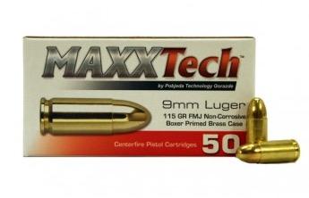 Maxxtech 9mm 115gr FMJ Brass Cased 50rds - $12.99 