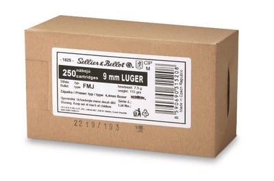 Sellier & Bellot 9mm FMJ 115 Grain 250 Rounds - $199.49 (Buyer’s Club price shown - all club orders over $49 ship FREE)