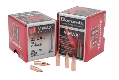 Hornady 22281 V-Max .224 60 GR 100 Per Box - $26.99 (Free S/H over $25, $8 Flat Rate on Ammo or Free store pickup)