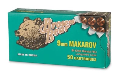 Brown Bear, 9x18mm Makarov FMJ 94 Grain 250 Rounds - $71.24 (Buyer’s Club price shown - all club orders over $49 ship FREE)