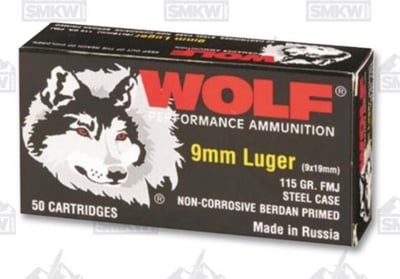 Wolf 9mm FMJ 115 Grain 1000 Rounds - $199.99