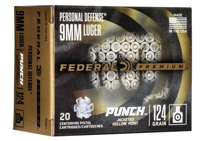 Federal 9mm 124Gr Punch JHP Premium 20rd - $15.39