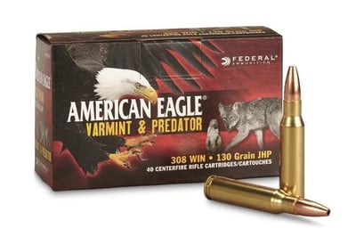 Federal American Eagle Varmint & Predator .308 Win JHP 130 Grain 40 Rounds - $40.27 (Buyer’s Club price shown - all club orders over $49 ship FREE)