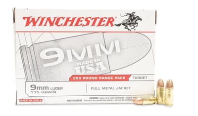 Winchester 9mm Range FMJ 115 Grain 1190 fps 50 Rounds - $24.89