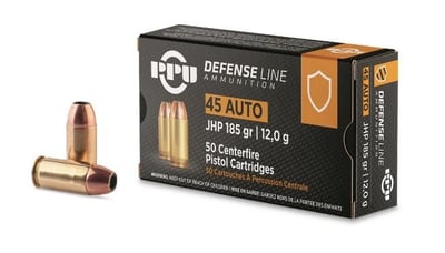 PPU Defensive Line .45 ACP JHP 185 Grain 50 Rounds - $27.45 (Buyer’s Club price shown - all club orders over $49 ship FREE)