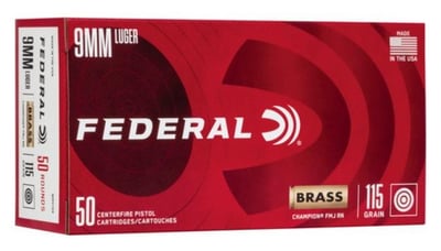 Federal Champion Training 9mm Luger FMJ 115 Grain 50 Count - $14.98