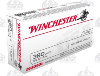 Winchester USA Ammo 380 ACP 95 Grain FMJ 50 Rounds - $18.99