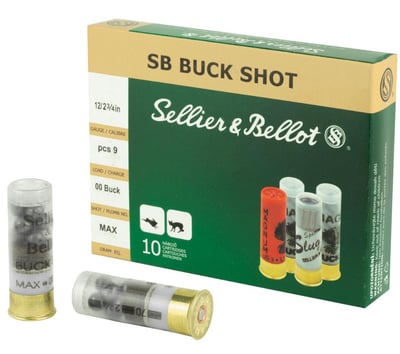 Sellier & Bellot Shotshell 12 Ga 2.75" 00 Buck 9 Pellets 10 Round Box - $5.47 