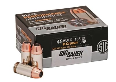 SIG SAUER Elite V-Crown, .45 ACP, JHP, 185 Grain, 20 Rounds - $18.04 (Buyer’s Club price shown - all club orders over $49 ship FREE)