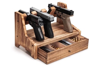 Pistol Rack, Solid Wood Handgun Pistol Gun Rack Holder (Carbonized Brown,4 Slot) - $35.99 (Free S/H over $25)