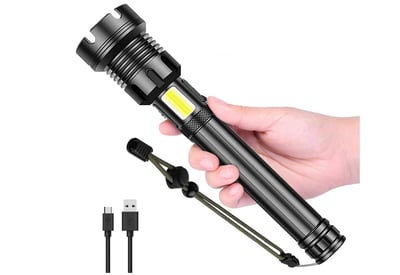 90000 Lumen Flashlight 10000mAh Battery Side Worklight 7Modes Zoomable USB Rechargeable - $35.99 (Prime Big Deal) + Free Shipping
