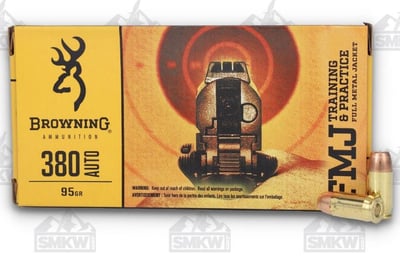 Browning Training and Practice Ammo 380 Auto 95 Grain FMJ 50 Rounds - $15.99