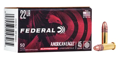 Federal 22 LR Rimfire Ammunition AE22SUP1 45 gr Copper-Plated Round Nose 50 Rounds - $4.04 w/Code "CHRISTMAS24" -flat rate shipping per 100 lbs of ammo-no sales tax, nocredit card fees- 