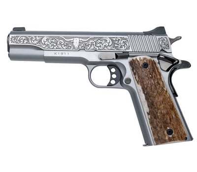 COLLECTIBLE 1 0F 200 Cnc Firearms CNCCATTLEMAN Kimber 1911 Cattleman 45 ACP 7+1 5" Stainless Steel Barrel Stainless Scenic Cattleman Engraved Slide Stainless Frame Stag Grip - $1779
