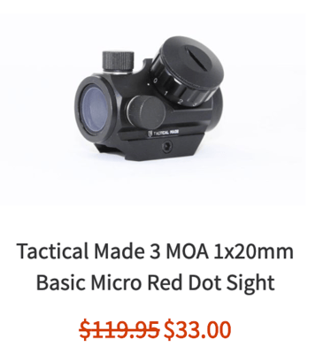 Tactical Made 3 MOA 1x20mm Basic Micro Red Dot Sight - $33