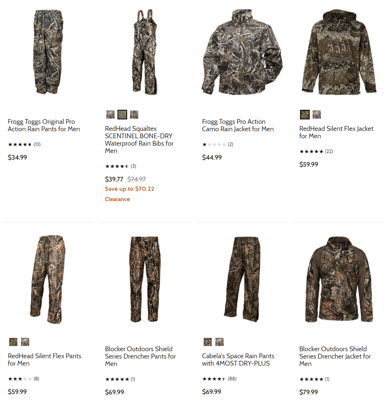 Men's Hunting Rain Gear from $34.99 (Free S/H over $50)