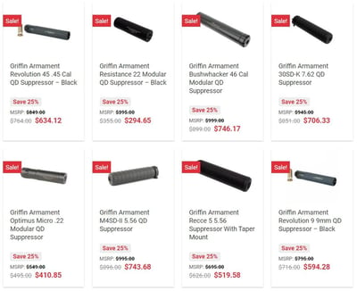 Griffin Armament suppressors starting at $294.65