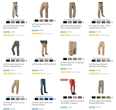 15% OFF Entire Order when bought any 2 pants with coupon code "B2PANTSG15" ($4.99 S/H over $125)