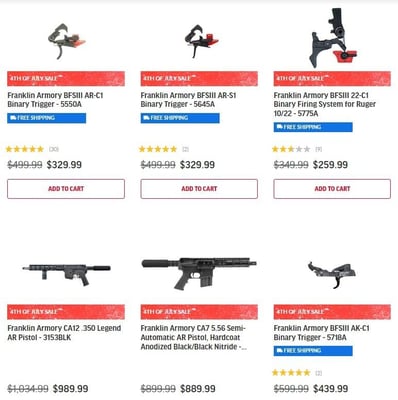 Franklin Armory Triggers On Sale + Free Shipping