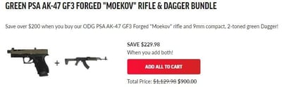 PSA Dagger Compact 9mm Pistol + Green PSA AK-47 GD3 Forged "MOEKOV" Combo - $900 (read the description on how to get this deal)