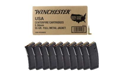 Winchester 5.56 Bulk Ammo 55Gr FMJ 1000RDS & 10 MAGPUL PMAG 30RD Mags Gen2 MOE 5.56x45 - $624