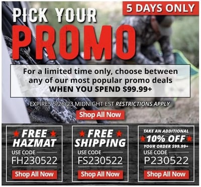 Choose Between Any Of The Popular Promo Deals Below When You Spend $99.99+ - No HAZMAT Fee / Free Shipping / 10% Off