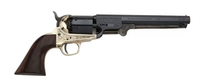 Pietta 1851 Navy Deluxe Black Powder Revolver 44 Caliber 7.5" Barrel Brass Engraved Frame Wood Grip Blue - $293.78