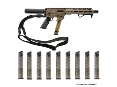 Freedom Ordnance FX-9 9mm Promo Pistol Pkg, 10" Bbl, Billet Rec's, M-Lok Rail, FDE, W / Sling,10-31 Rd ETS Glock Type Mags, FX9 Foregrip - $649.99 