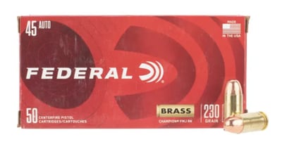 Federal Champion 45 ACP 230gr Full Metal Jacket Ammo Brass Cased Box of 50 - $18.99 