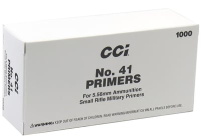 CCI Standard Primers #41 (Small) 5.56mm Military / NATO Sensitivity 1000/ct - $94.99 (8% Off Reloading $99.99+ w/ code P240520)