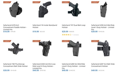 Safariland Holster Closeouts from $19.99 + 15% w/ code "LABOR2023" ($4.99 S/H over $125)