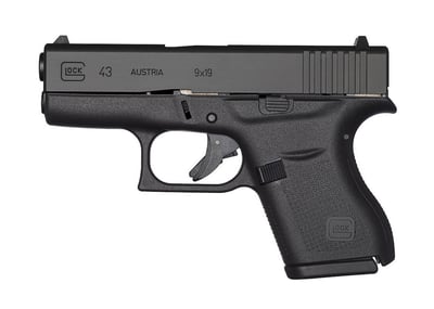 RENTAL Glock G43 9mm, 3.41" Barrel, Fixed Sights, Black, 6rd - $350