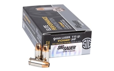 Sig Elite V-Crown 9mm 115 Grain JHP 50 Rounds - $24.99