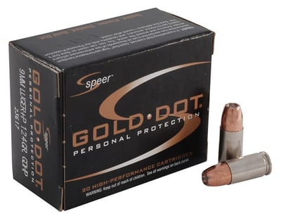 CCI Speer Gold Dot 9mm+P Ammunition 124 Grain Gold Dot Hollow Point 20 Rounds - $16.99