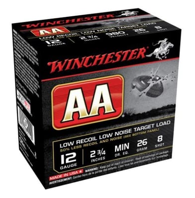 Winchester AA Low Recoil/Low Noise Target Loads Shotshells - 12 Gauge - 1 oz. - 8 shot - 250 rounds - $109.99 (Free Shipping over $50)