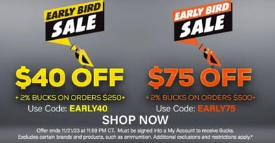 Early Bird Sale! Save $40 off $250 or $75 Off $500 (Free S/H over $49 + Get 2% back from your order in OP Bucks)