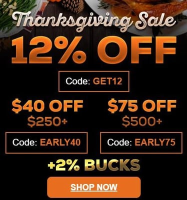 Optics Planet Happy Thanksgiving: Dig Into 12% Off + 2% Bucks Your Order With Code "GET12" (Free S/H over $49 + Get 2% back from your order in OP Bucks)