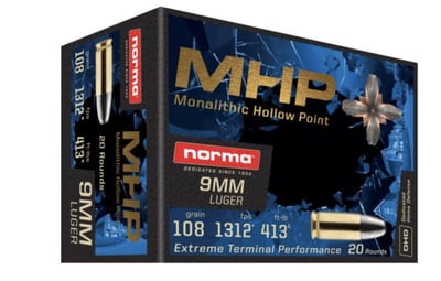 Norma Monolithic Hollow Point 9mm 108Gr 20 Rnd - $7.99