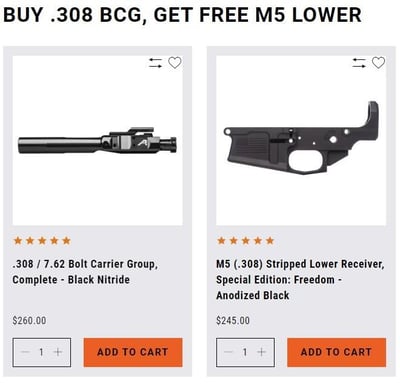 WEEKLY SPECIAL - Buy a Black Nitride .308 BCG, Get a FREE M5 Freedom Lower Receiver!  (Free Shipping over $100)
