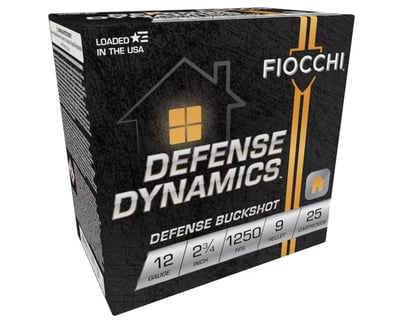 Fiocchi Defense Ammunition 12 Gauge 2-3/4" #1 Buckshot 9 Pellets 25Rnd - $12.49 