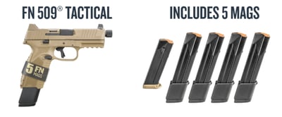 FN 509 Tactical 9mm 4.5" Barrel 24-Rounds 5 Mag Bundle Flat Dark Earth - $849.58 (Free S/H on Firearms)
