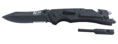 S&W M&P 8.5" High Carbon S.S. Spring Assisted Folding Knife 3.5" Serrated Drop Point Blade and Rubber Handle Tan - $23.19 (Free S/H over $25)