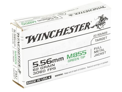 Winchester 5.56x45mm 62Gr Green Tip 20 Rounds - $10.49