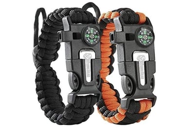 Atomic Bear Paracord Bracelet (2 Pack) Adjustable Fire Starter Loud Whistle (Black & Black+Orange) - $12.99 (Free S/H over $25)