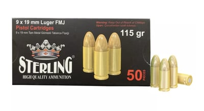 Sterling Handgun 9mm Brass Cased 115gr FMJ 1000rd Case - $239.99 + $9.99 S/H (S/H $19.99 Firearms, $9.99 Accessories)