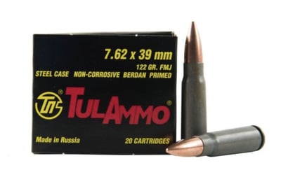 Tula 7.62x39 Ammo 122 Grain FMJ Steel Case 20rds - $8.99