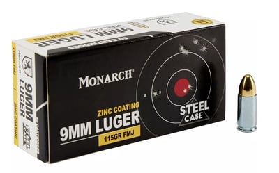 Monarch 9mm Luger FMJ 115 GR Steel Case 50 Rnd - $9.99 (Free S/H over $25, $8 Flat Rate on Ammo or Free store pickup)